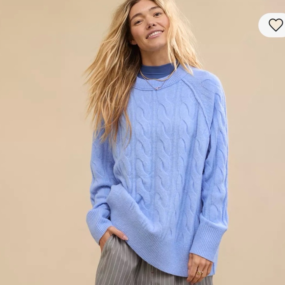 Aerie Aerie unREAL Cable Crew Sweater Ocean Sky Blue Large